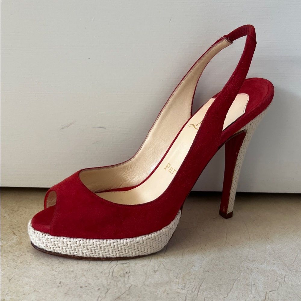 Christian Louboutin Red Suede Slingback Platform Heels